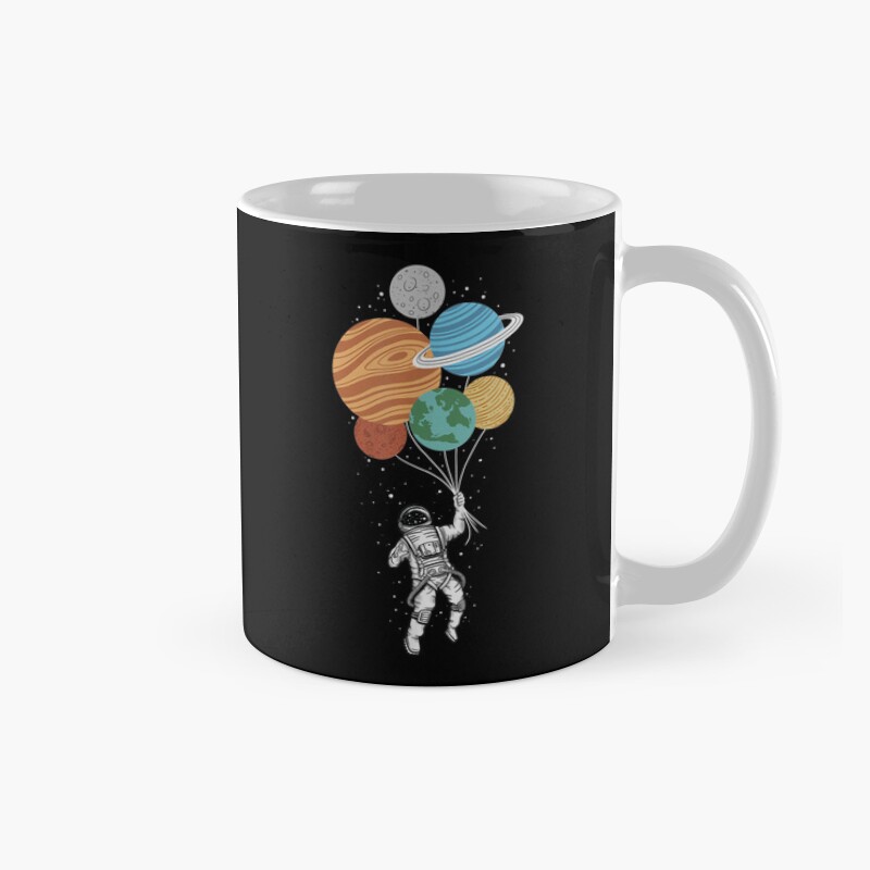 Astronaut Holding Planet Balloons Solar Mug