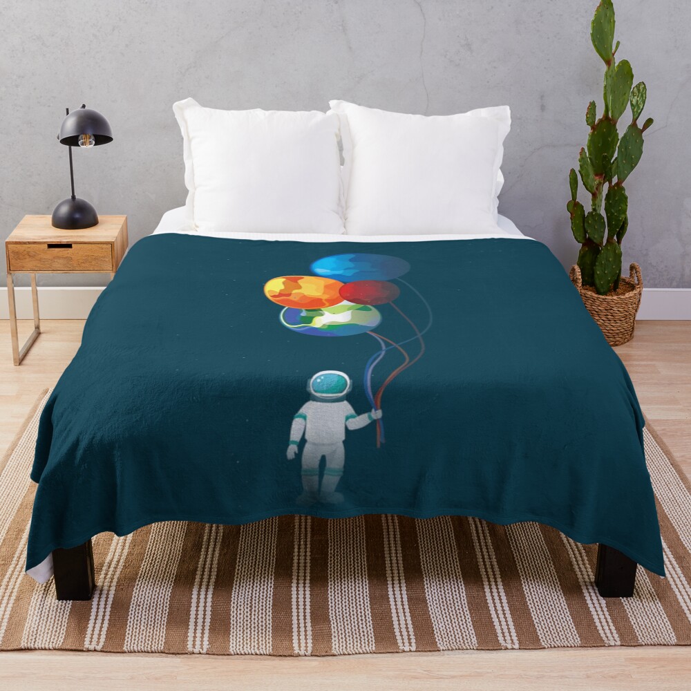 Holding Planet Balloon Throw Blanket