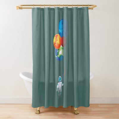Holding Planet Balloon Shower Curtain
